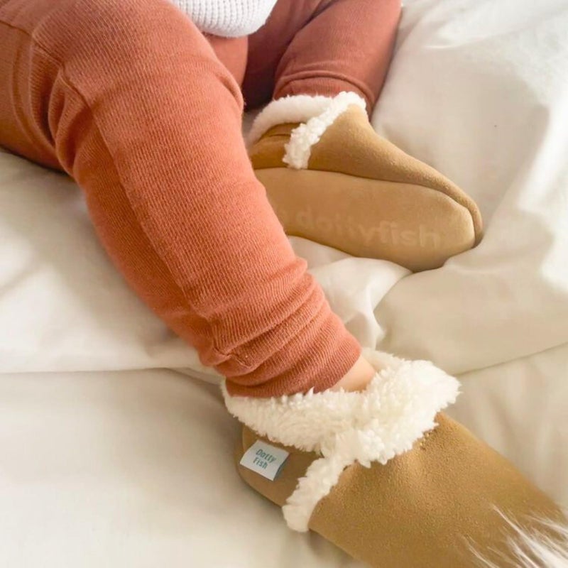 Dotty Fish Toddler Suede Slippers. Light Brown. 12-18 Months - Image 2